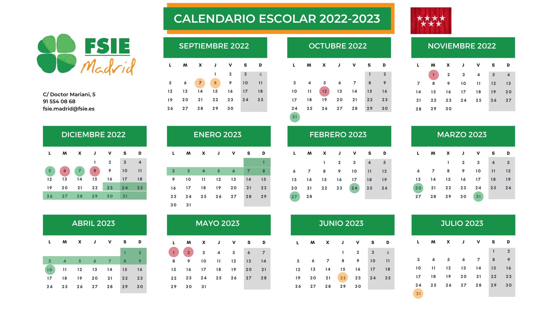 Festivos 2023 En Madrid Calendario Escolar Madrid 2022-2023. — FSIE Madrid