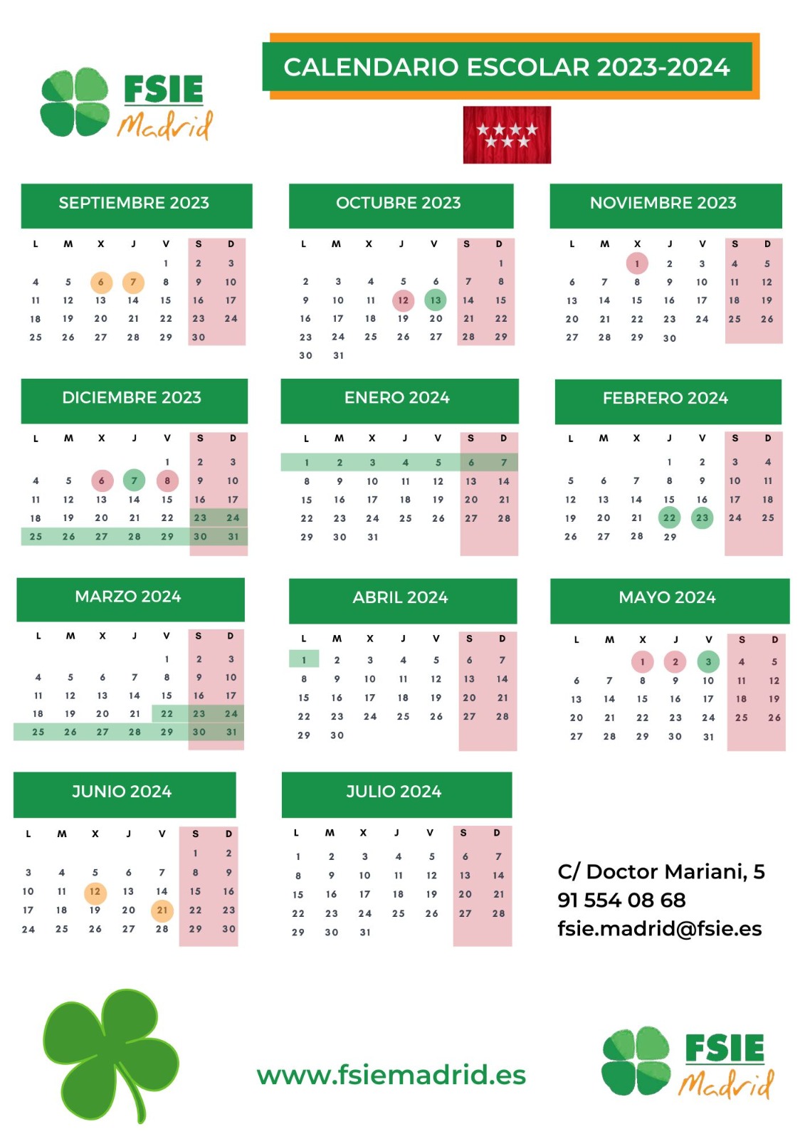 Calendario Escolar Madrid 20232024 — FSIE Madrid